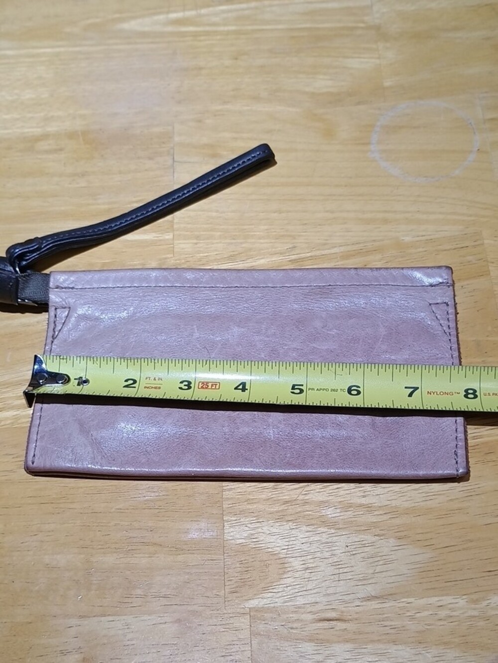 Compact Mauve Leather Wristlet Clutch with Strap - Picture 3 of 11